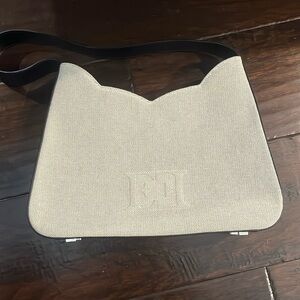 Vintage ESCADA creme tweed fabric bag with black leather trim